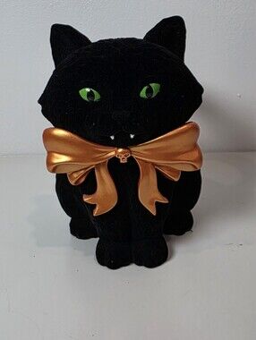 🎃 Bath & Body Works 7.5" Velvet Black Cat Vampire 3-wick Candle Holder Pedestal